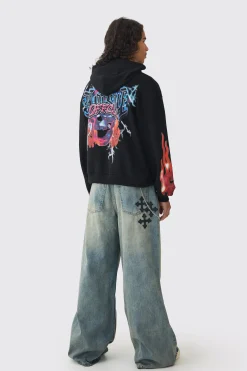 Extreme Baggy Rigid Pu Cross Applique Washed Jeans | BoohooMAN UK