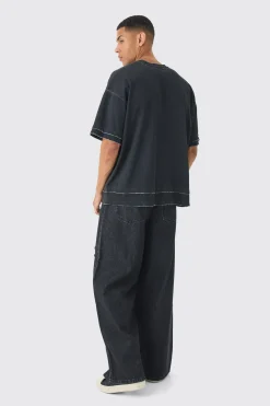 Extreme Baggy Rigid Ripped Jeans With Belt Detail | BoohooMAN UK