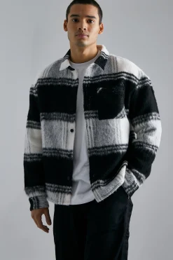 Extreme Heavy Brushed Check Boxy Overshirt | BoohooMAN UK