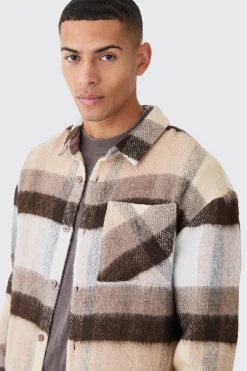 Extreme Heavy Brushed Check Boxy Overshirt | BoohooMAN UK
