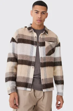 Extreme Heavy Brushed Check Boxy Overshirt | BoohooMAN UK