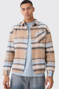 Extreme Heavy Brushed Check Boxy Overshirt | BoohooMAN UK