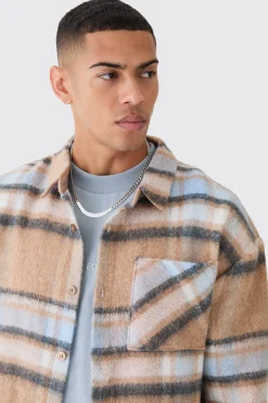 Extreme Heavy Brushed Check Boxy Overshirt | BoohooMAN UK