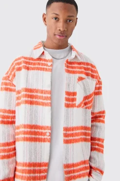 Extreme Heavy Brushed Check Boxy Overshirt | BoohooMAN UK