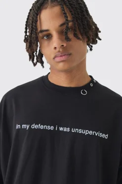Extreme Heavyweight Oversized Metal Trim Slogan T-Shirt | BoohooMAN UK