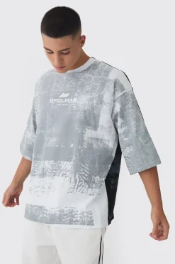 Extreme Heavyweight Oversized Heavyweight Spliced Printed T-Shirt | BoohooMAN UK