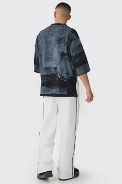 Extreme Heavyweight Oversized Heavyweight Spliced Printed T-Shirt | BoohooMAN UK