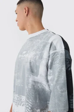 Extreme Heavyweight Oversized Heavyweight Spliced Printed T-Shirt | BoohooMAN UK
