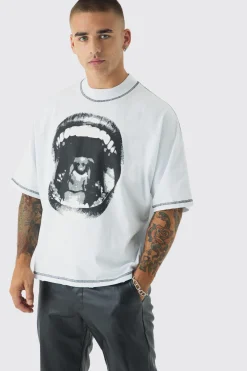Extreme Heavyweight Oversized Boxy Graphic Tab T-Shirt | BoohooMAN UK