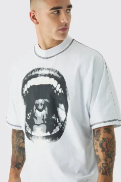 Extreme Heavyweight Oversized Boxy Graphic Tab T-Shirt | BoohooMAN UK