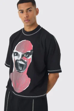 Extreme Heavyweight Oversized Boxy Heavyweight Contrast Stitch T-Shirt | BoohooMAN UK