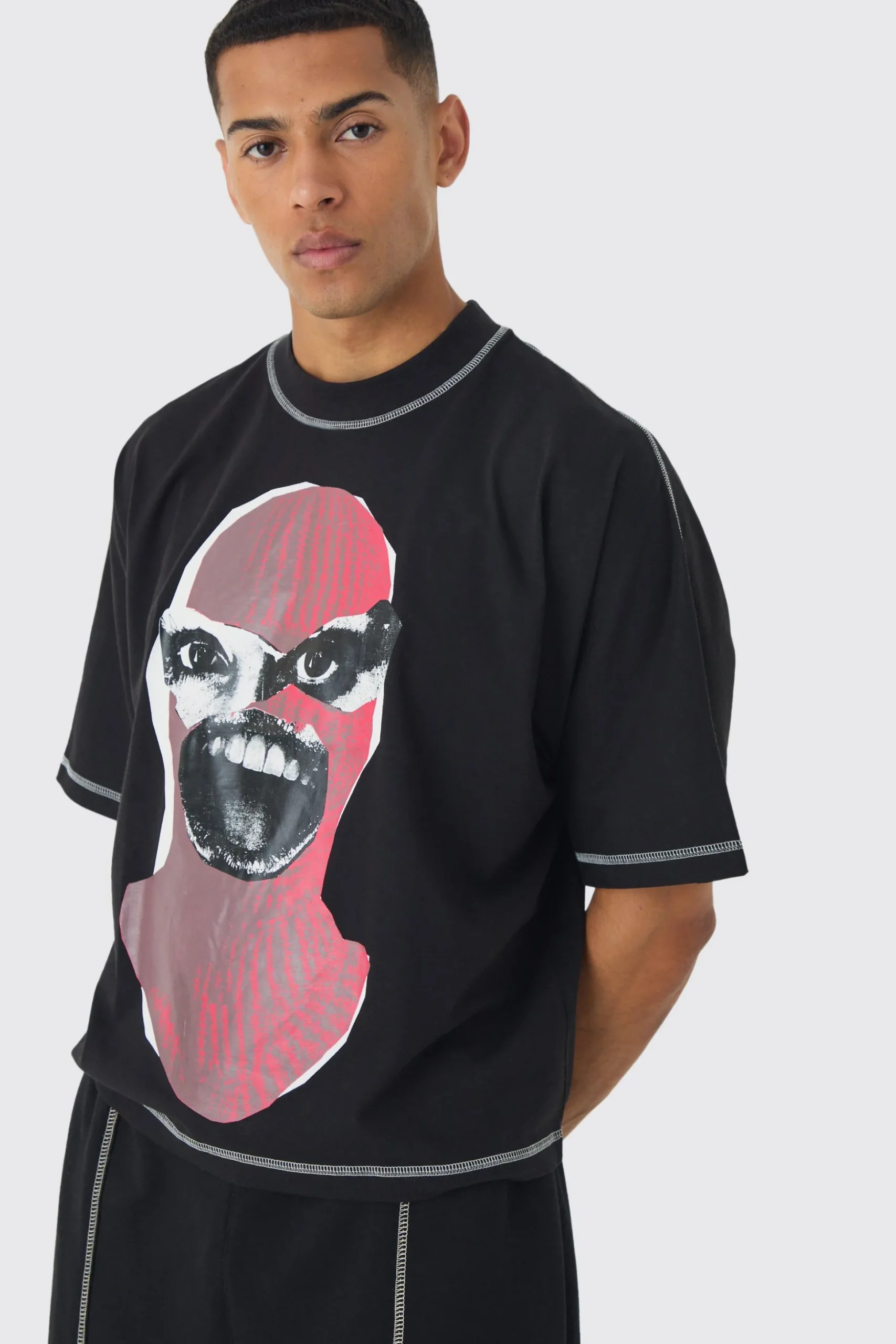Extreme Heavyweight Oversized Boxy Heavyweight Contrast Stitch T-Shirt | BoohooMAN UK
