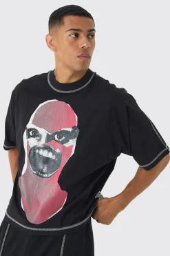 Extreme Heavyweight Oversized Boxy Heavyweight Contrast Stitch T-Shirt | BoohooMAN UK
