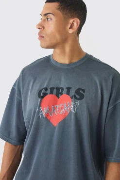 Extreme Oversized Heavyweight Washed Rhinestone Distressed T-shirt | BoohooMAN UK