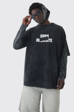 Extreme Oversized Heavyweight Washed Printed Distressed T-shirt | BoohooMAN UK