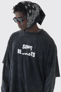 Extreme Oversized Heavyweight Washed Printed Distressed T-shirt | BoohooMAN UK