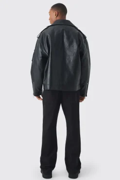 Extreme Oversized Textured Pu Biker Jacket In Black | BoohooMAN UK