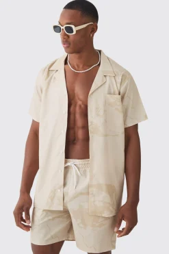 Face Graphic Shirt & Swim Short Set | BoohooMAN UK