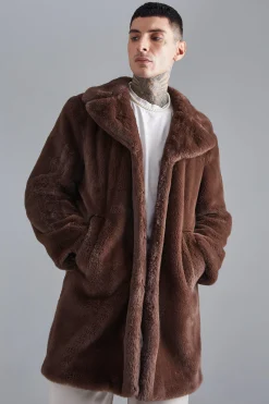 Faux Fur Overcoat | BoohooMAN UK