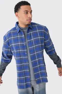 Faux Layer Jersey Boxy Check Overshirt | BoohooMAN UK