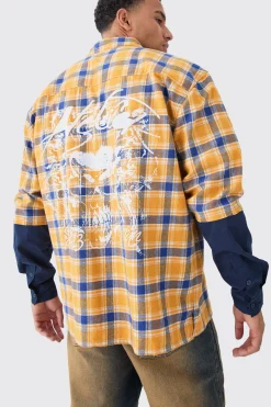 Faux Layer Jersey Boxy Check Overshirt | BoohooMAN UK