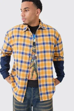Faux Layer Jersey Boxy Check Overshirt | BoohooMAN UK