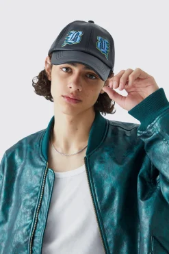 Faux Leather Badge Trucker Cap | BoohooMAN UK