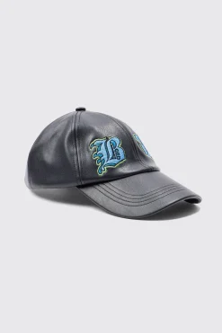 Faux Leather Badge Trucker Cap | BoohooMAN UK