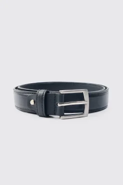 Faux Leather Belt In Black | BoohooMAN UK