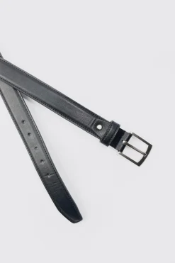 Faux Leather Belt In Black | BoohooMAN UK