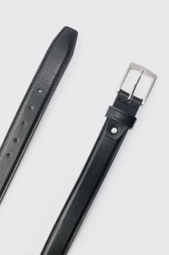 Faux Leather Belt In Black | BoohooMAN UK