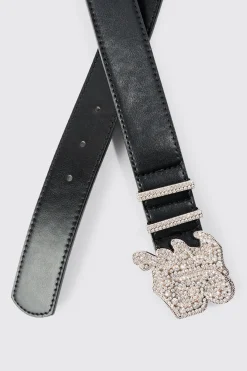Faux Leather Belt With B Branded Buckle In Black | BoohooMAN UK