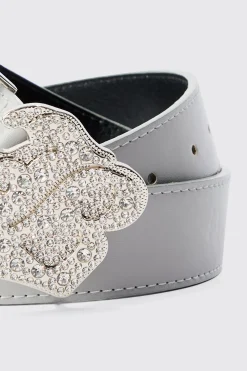 Faux Leather Belt With B Branded Buckle In Grey | BoohooMAN UK