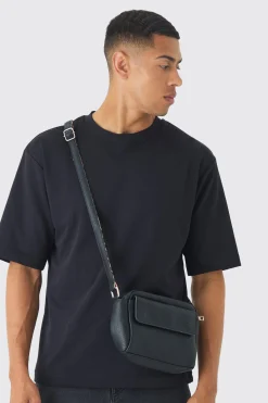 Faux Leather Cross Body Bag In Black | BoohooMAN UK