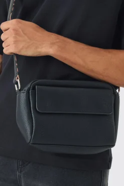 Faux Leather Cross Body Bag In Black | BoohooMAN UK