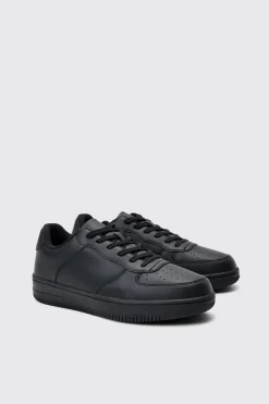 Faux Leather Panel Trainer | BoohooMAN UK