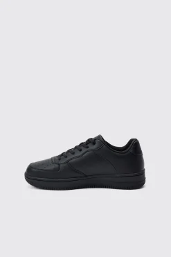Faux Leather Panel Trainer | BoohooMAN UK