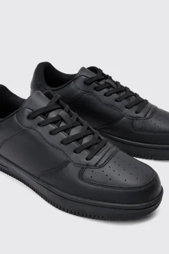 Faux Leather Panel Trainer | BoohooMAN UK