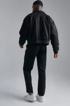 Faux Suede Boxy Collared Bomber | BoohooMAN UK