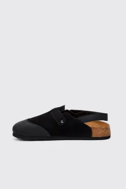 Faux Suede Buckle Detail Mule In Black | BoohooMAN UK