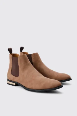 Faux Suede Chelsea Boot In Tan | BoohooMAN UK