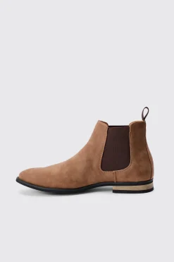 Faux Suede Chelsea Boot In Tan | BoohooMAN UK