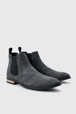 Faux Suede Chelsea Boot In Black | BoohooMAN UK