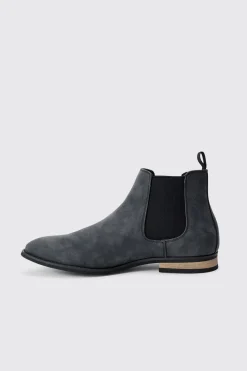 Faux Suede Chelsea Boot In Black | BoohooMAN UK