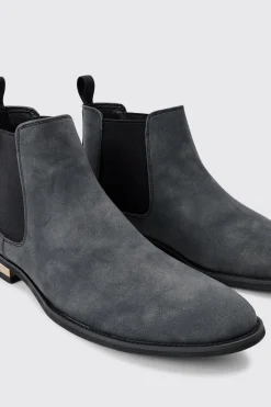 Faux Suede Chelsea Boot In Black | BoohooMAN UK