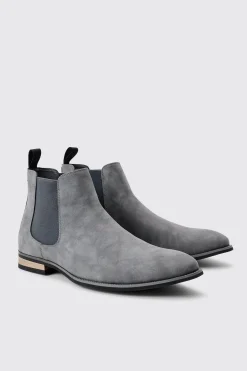 Faux Suede Chelsea Boot In Grey | BoohooMAN UK