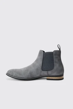 Faux Suede Chelsea Boot In Grey | BoohooMAN UK
