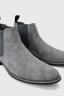 Faux Suede Chelsea Boot In Grey | BoohooMAN UK
