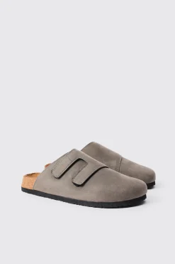 Faux Suede Cross Over Strap Mule In Mauve | BoohooMAN UK