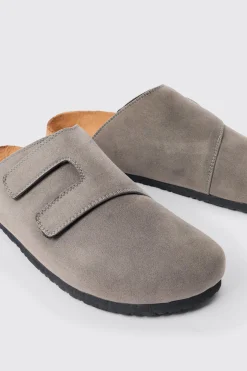 Faux Suede Cross Over Strap Mule In Mauve | BoohooMAN UK